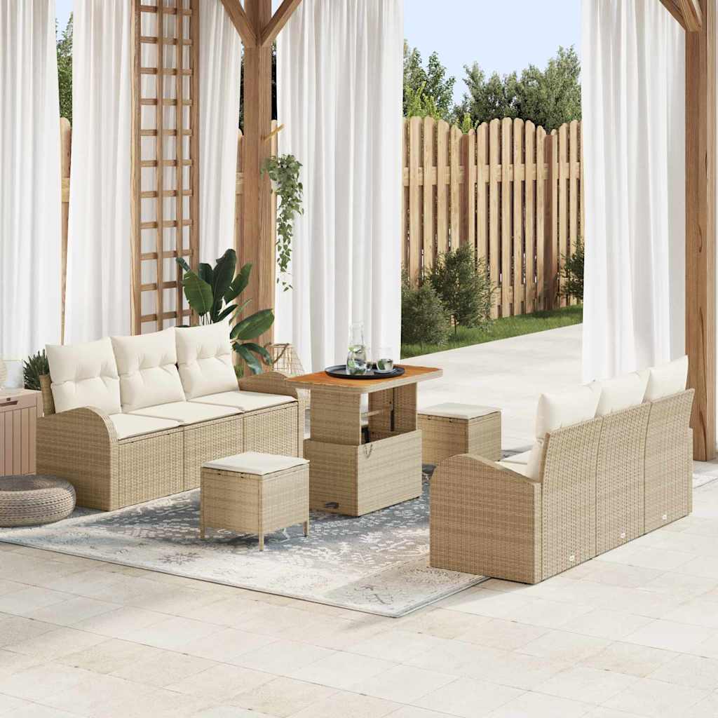 Havesofa Sæt med pude med opbevaring 9 pcs Beige og creme