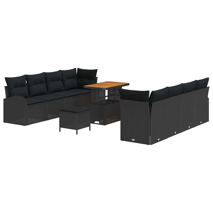 Havesofa Sæt 11 pcs Sort Polyrattan, stål og massivt akacietræ