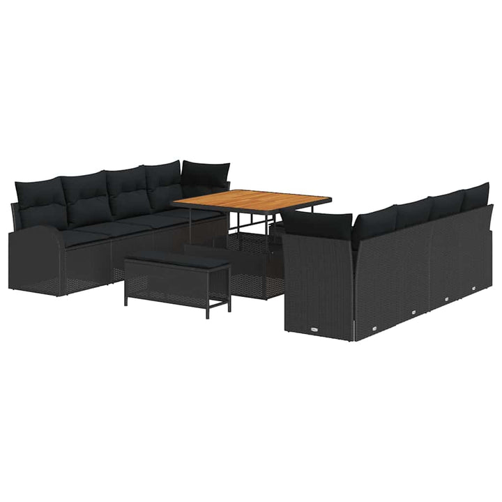 Havesofa Sæt 11 pcs Sort Polyrattan, stål og massivt akacietræ