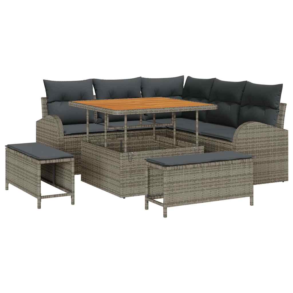 Havesofa Sæt 8 pcs Grå Polyrattan, stål og massivt akacietræ