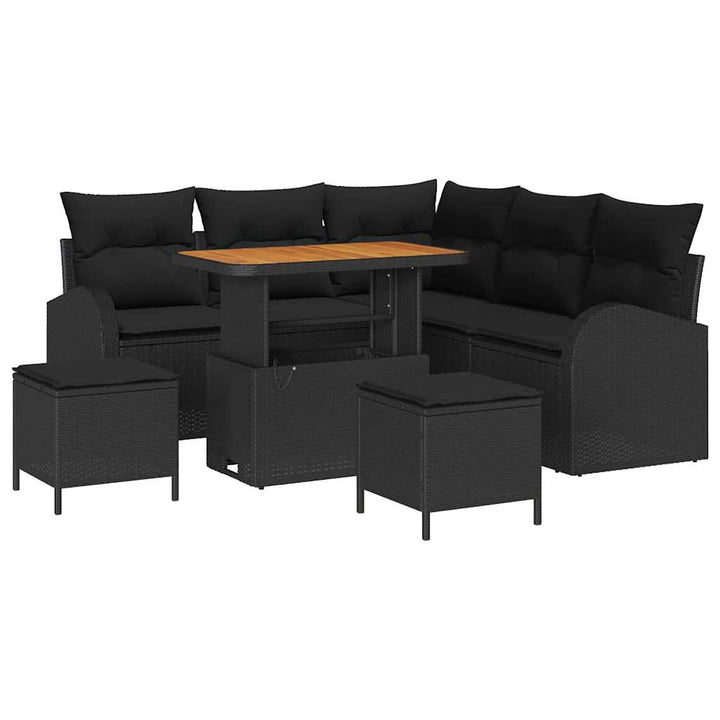 Havesofa Sæt 8 pcs Sort Polyrattan, stål og massivt akacietræ