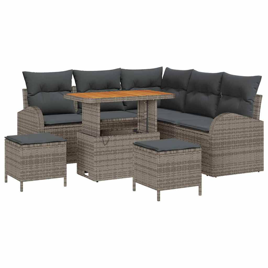Havesofa Sæt 8 pcs Grå Polyrattan, stål og massivt akacietræ
