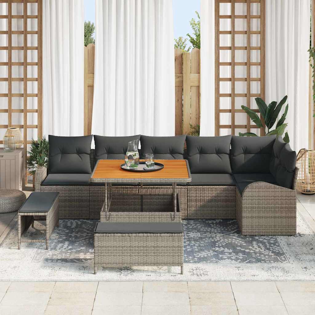 Havesofa Sæt 9 pcs Grå Polyrattan, stål og massivt akacietræ