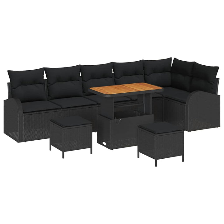 Havesofa Sæt 9 pcs Sort Polyrattan, stål og massivt akacietræ