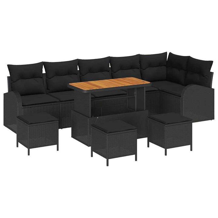 Havesofa Sæt 10 pcs Sort Polyrattan, stål og massivt akacietræ
