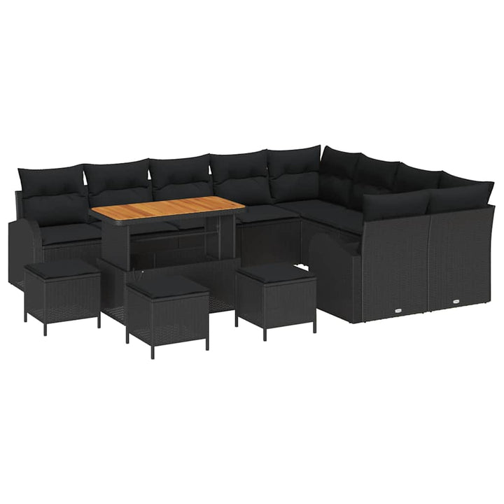 Havesofa Sæt 13 pcs Sort Polyrattan, stål og massivt akacietræ