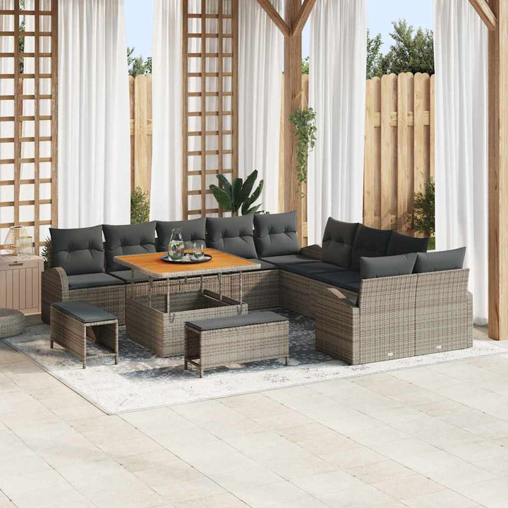 Havesofa Sæt 13 pcs Grå Polyrattan, stål og massivt akacietræ