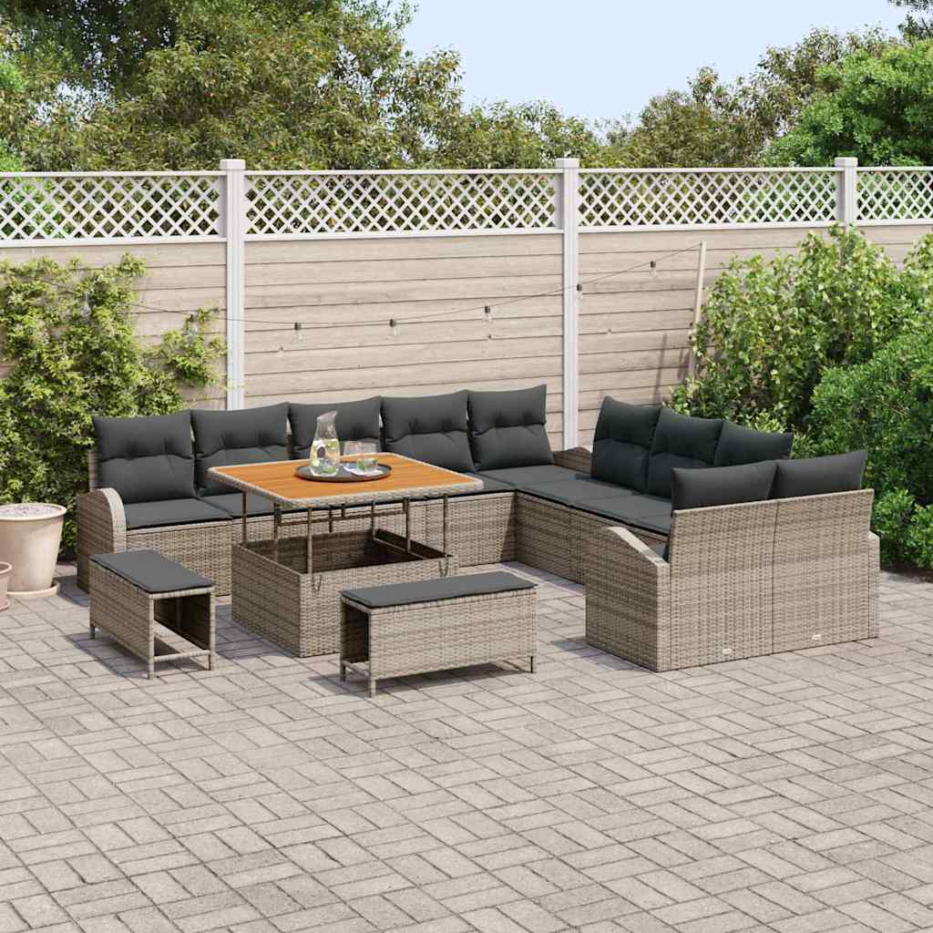 Havesofa Sæt 13 pcs Grå Polyrattan, stål og massivt akacietræ