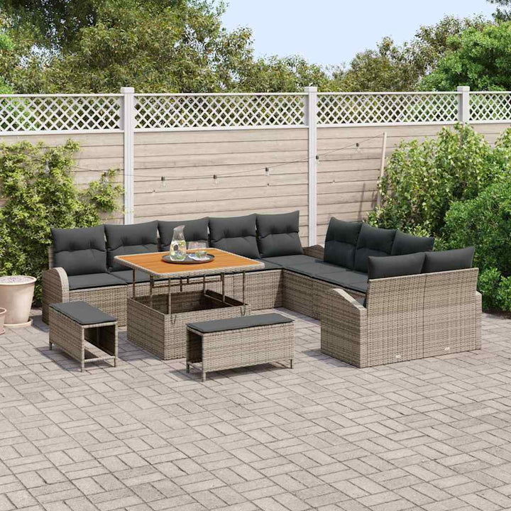 Havesofa Sæt 13 pcs Grå Polyrattan, stål og massivt akacietræ