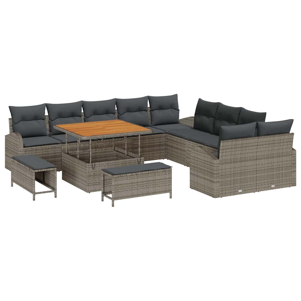 Havesofa Sæt 13 pcs Grå Polyrattan, stål og massivt akacietræ