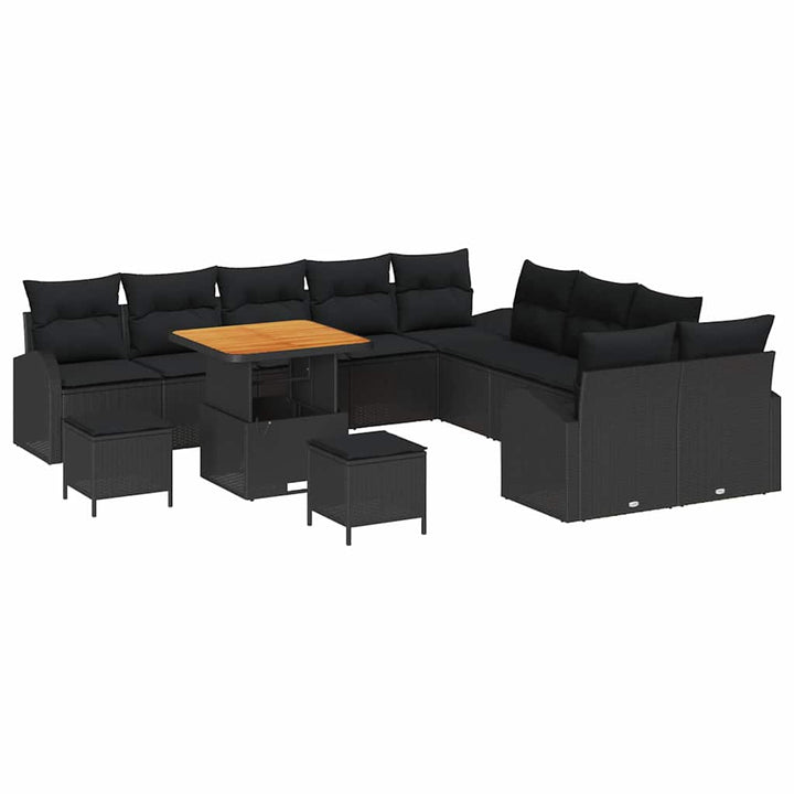Havesofa Sæt 13 pcs Sort Polyrattan, stål og massivt akacietræ