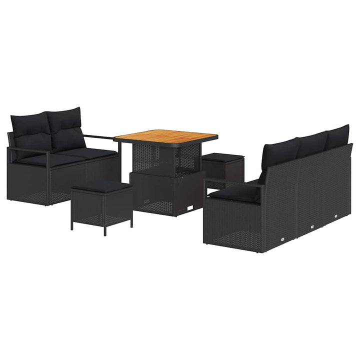 Havesofa Sæt 8 pcs Sort Polyrattan, stål og massivt akacietræ
