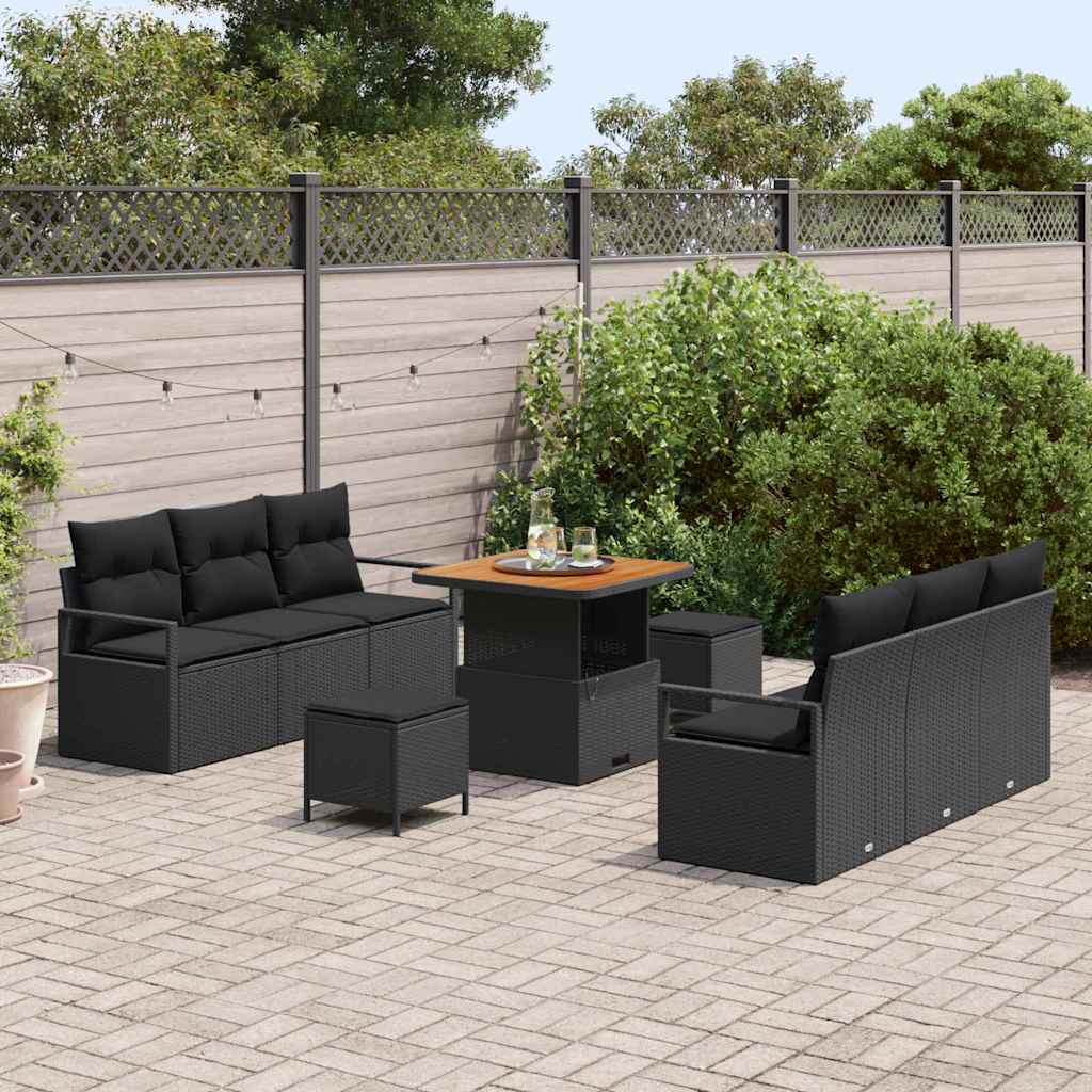 Havesofa Sæt med opbevaring 9 pcs Sort Poly rattan