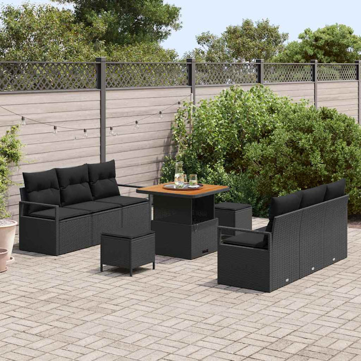 Havesofa Sæt med opbevaring 9 pcs Sort Poly rattan