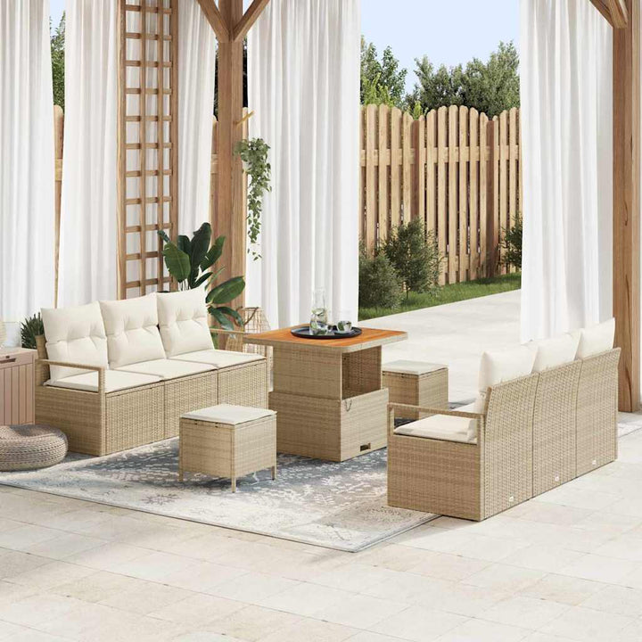 Havesofa Sæt 9 stk. Beige Poly rattan