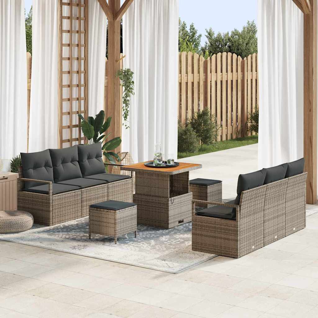 Havesofa Sæt 9 stk. Grå Poly rattan