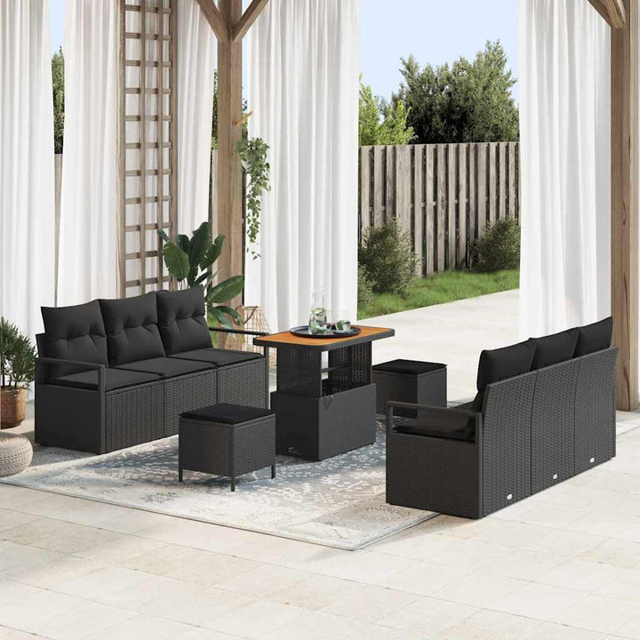 Havesofa Sæt med opbevaring 9 pcs Sort Poly rattan