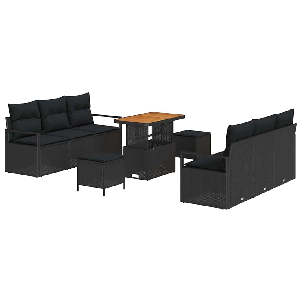 Havesofa Sæt med opbevaring 9 pcs Sort Poly rattan