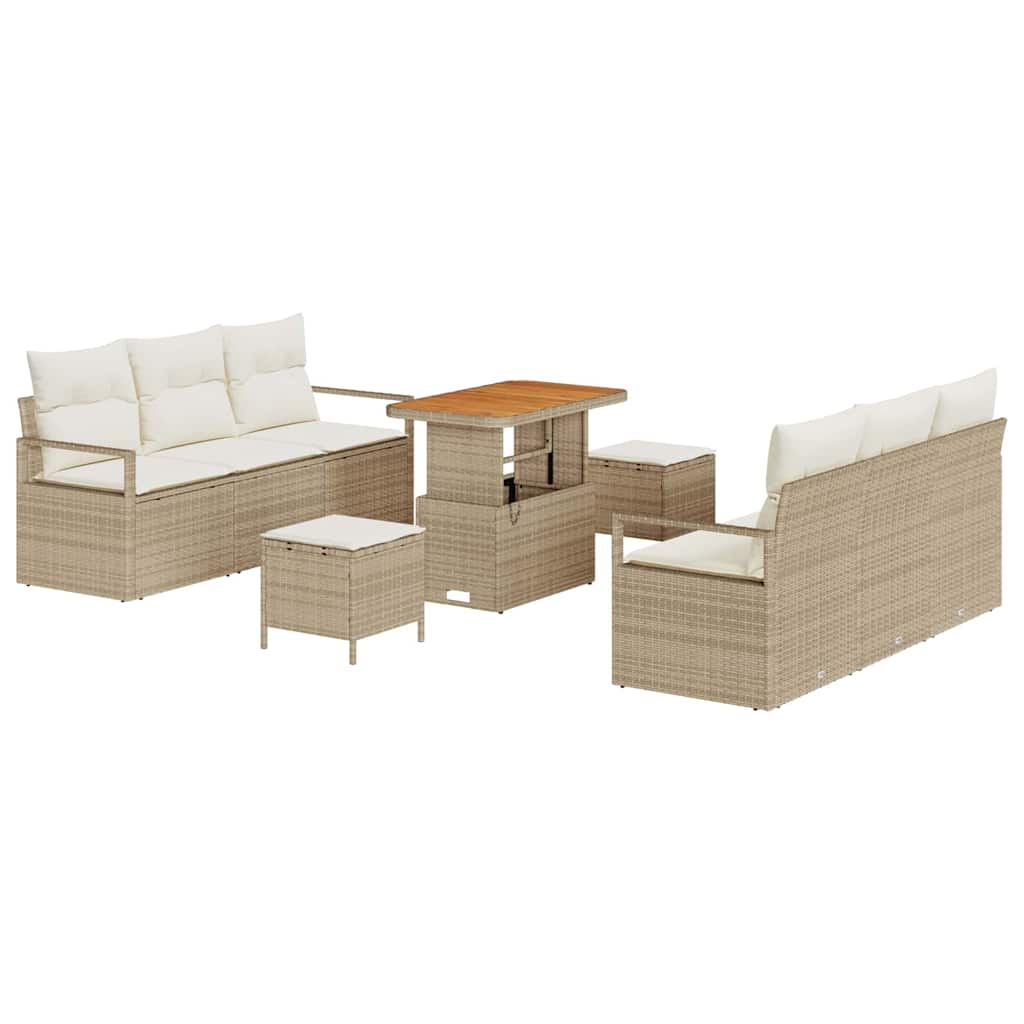 Havesofa Sæt 9 stk. Beige Poly rattan