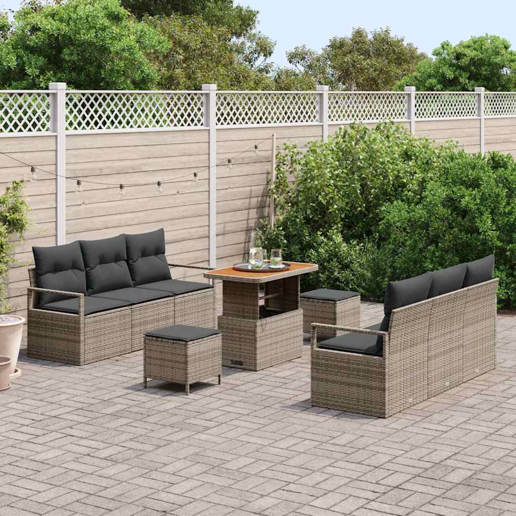 Havesofa Sæt med opbevaring 9 pcs Grå Poly rattan