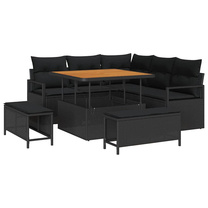 Havesofa Sæt 8 pcs Sort Polyrattan, stål og massivt akacietræ