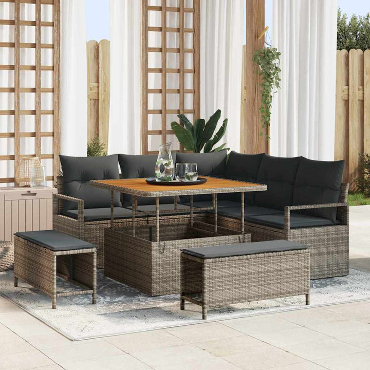 Havesofa Sæt 8 pcs Grå Polyrattan, stål og massivt akacietræ