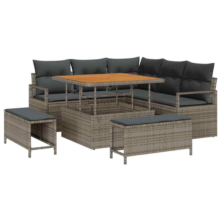 Havesofa Sæt 8 pcs Grå Polyrattan, stål og massivt akacietræ