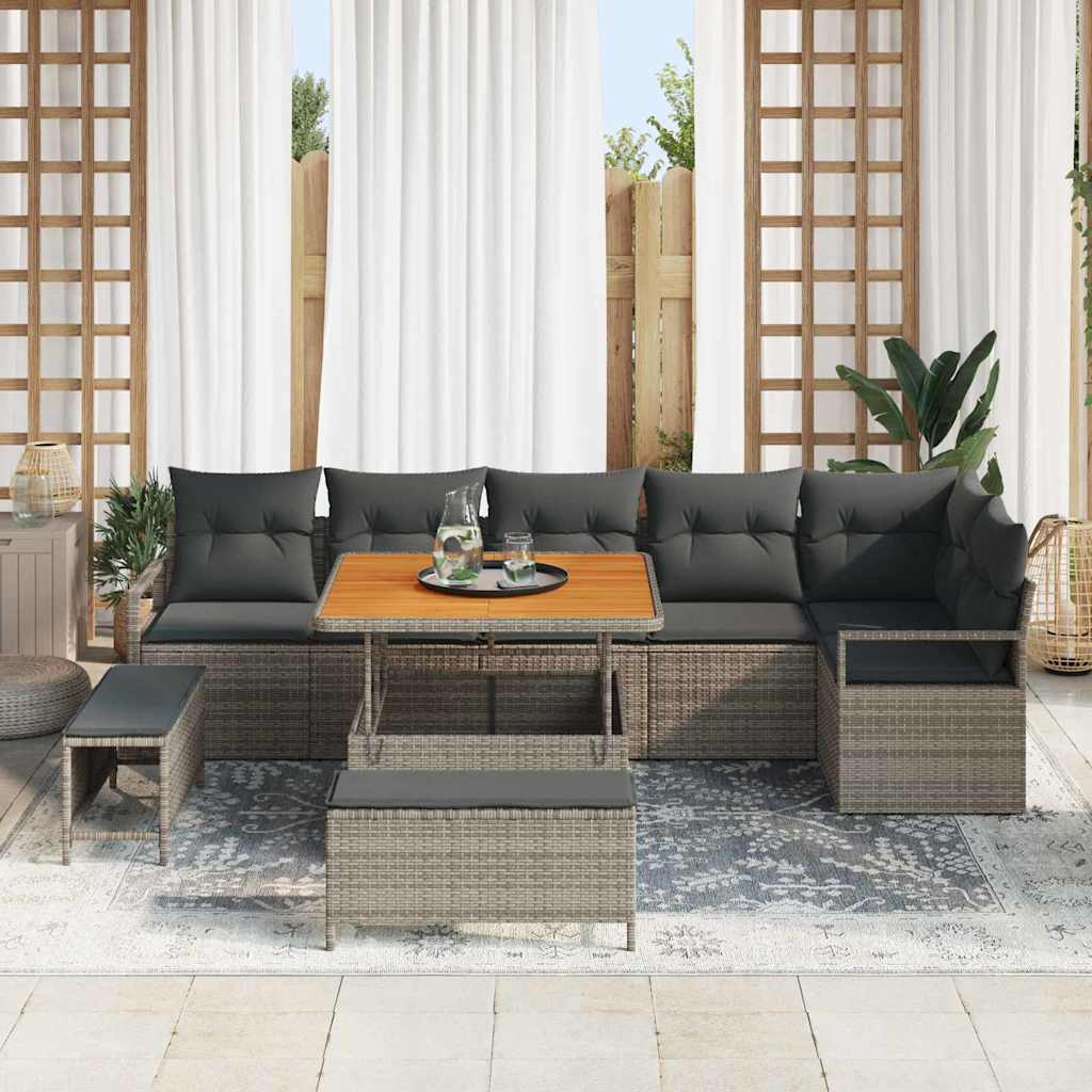Havesofa Sæt 9 pcs Grå Polyrattan, stål og massivt akacietræ