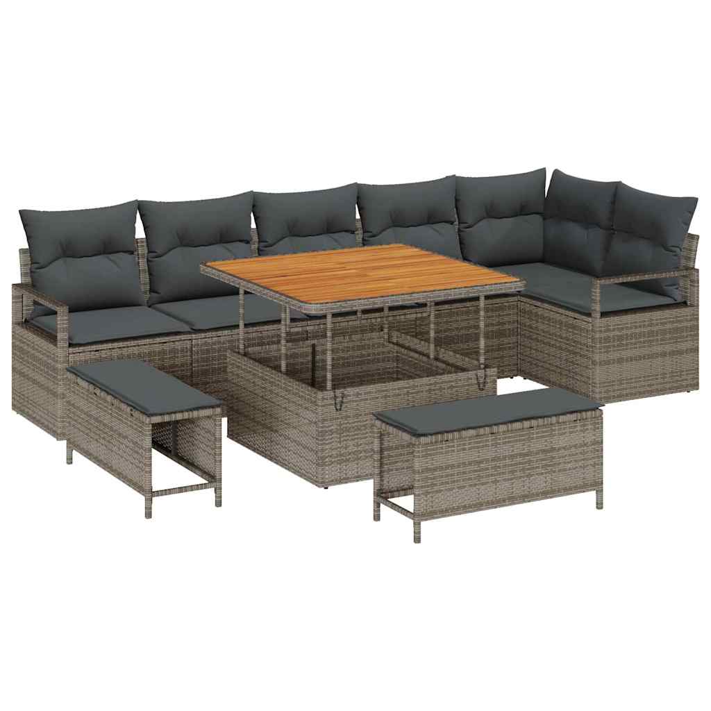 Havesofa Sæt 9 pcs Grå Polyrattan, stål og massivt akacietræ
