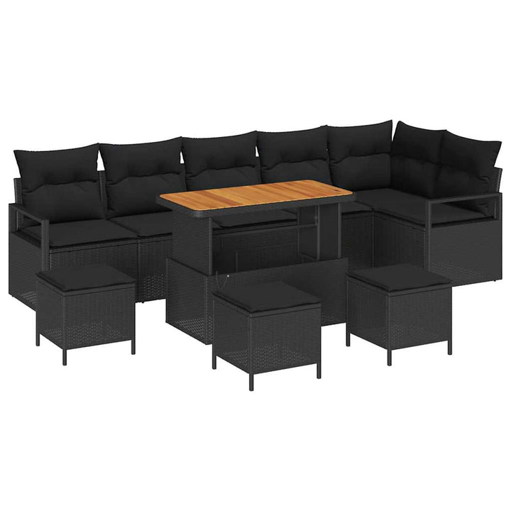 Havesofa Sæt 10 pcs Sort Polyrattan, stål og massivt akacietræ