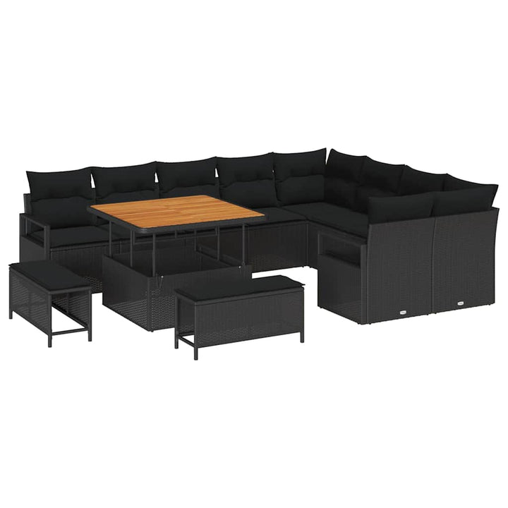 Havesofa Sæt 12 pcs Sort Polyrattan, stål og massivt akacietræ