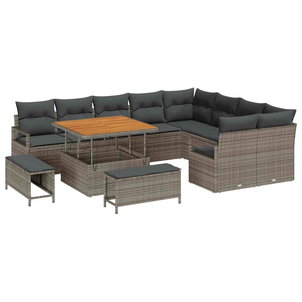 Havesofa Sæt 12 pcs Grå Polyrattan, stål og massivt akacietræ