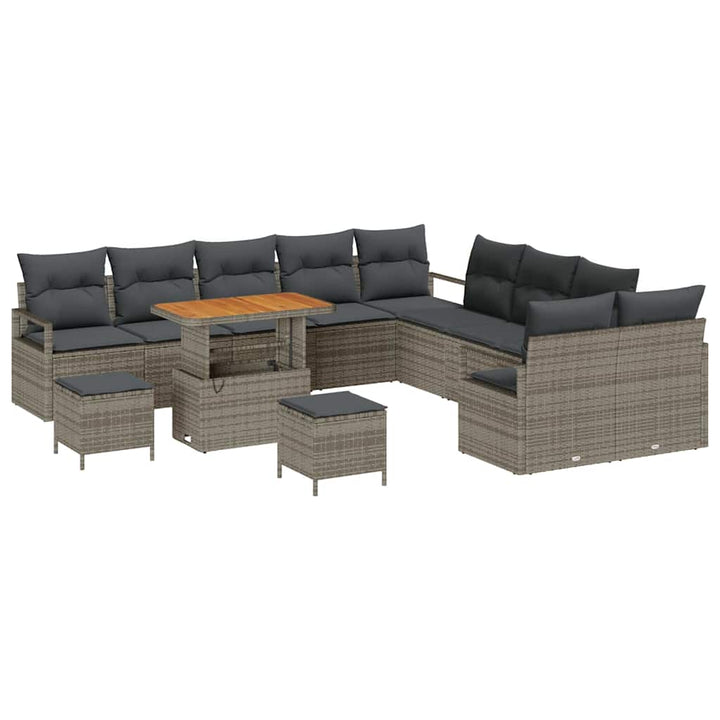 Havesofa Sæt 13 pcs Grå Polyrattan, stål og massivt akacietræ
