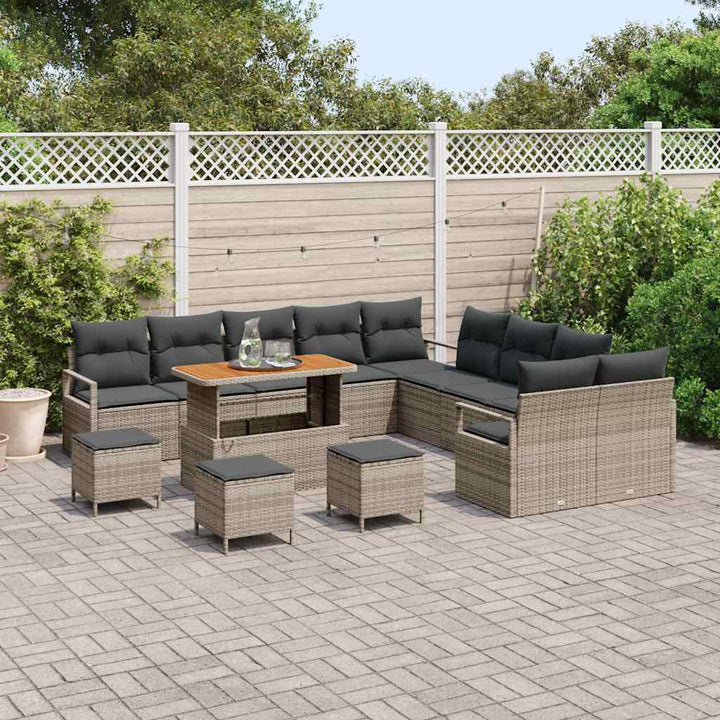 Havesofa Sæt 14 pcs Grå Polyrattan, stål og massivt akacietræ