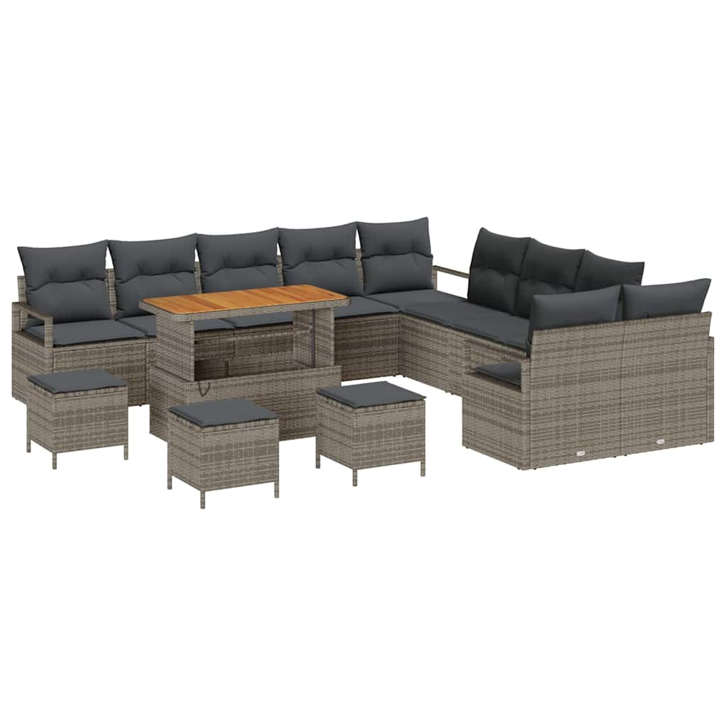 Havesofa Sæt 14 pcs Grå Polyrattan, stål og massivt akacietræ
