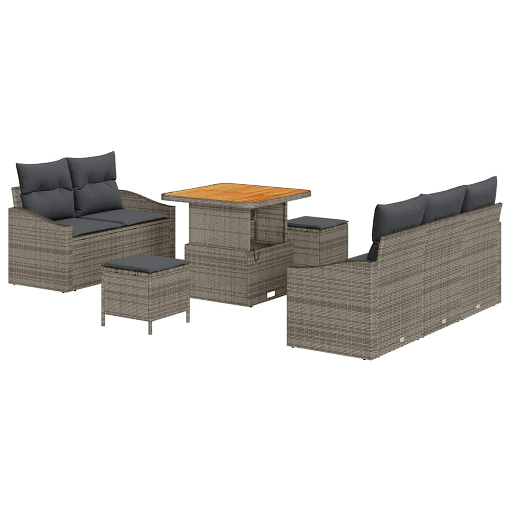 Havesofa Sæt 8 pcs Grå Polyrattan, stål og massivt akacietræ