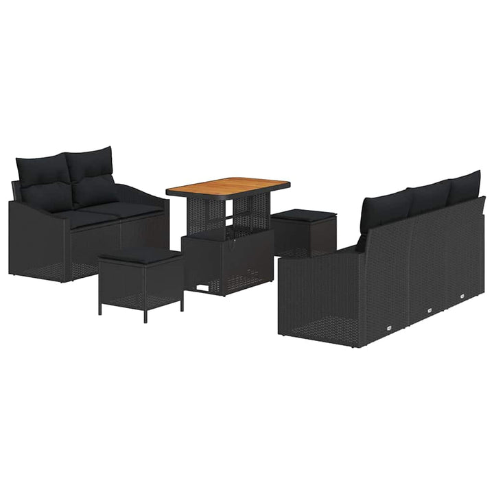 Havesofa Sæt 8 pcs Sort Polyrattan, stål og massivt akacietræ