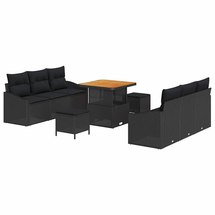 Havesofa Sæt 9 pcs Sort Polyrattan, stål og massivt akacietræ
