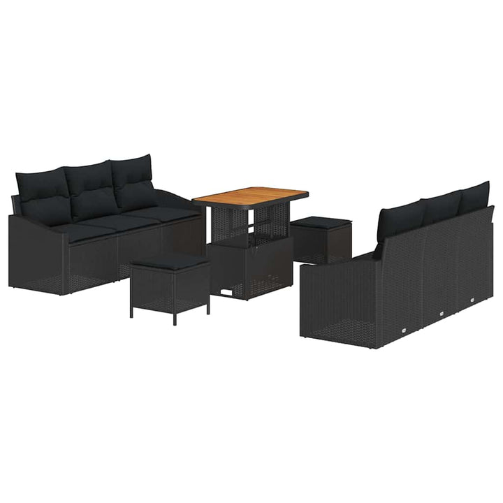 Havesofa Sæt 9 pcs Sort Polyrattan, stål og massivt akacietræ