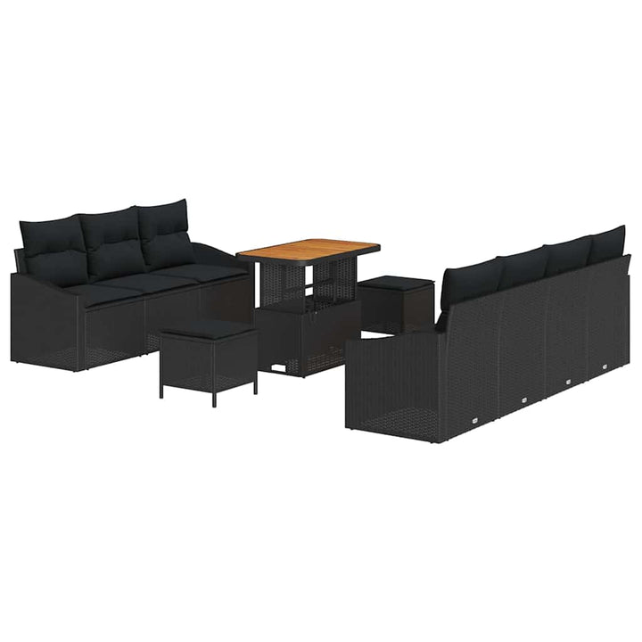 Havesofa Sæt 10 pcs Sort Polyrattan, stål og massivt akacietræ