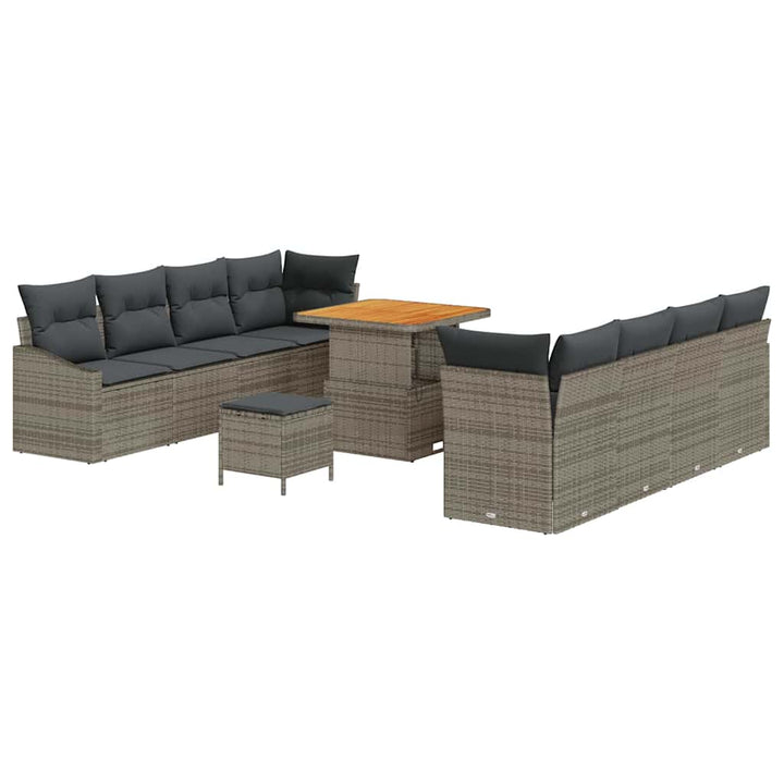 Havesofa Sæt 11 pcs Grå Polyrattan, stål og massivt akacietræ