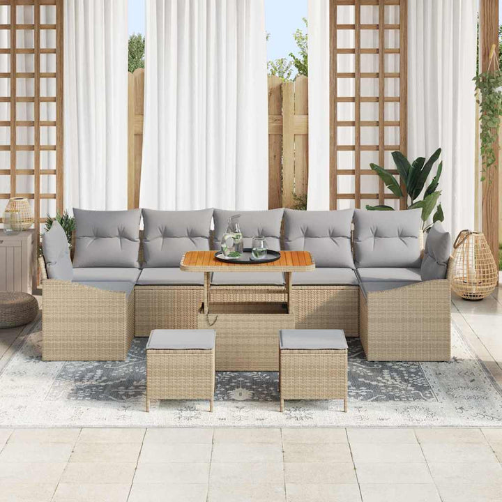 Havesofa Sæt med pude med opbevaring 10 pcs Beige Poly rattan