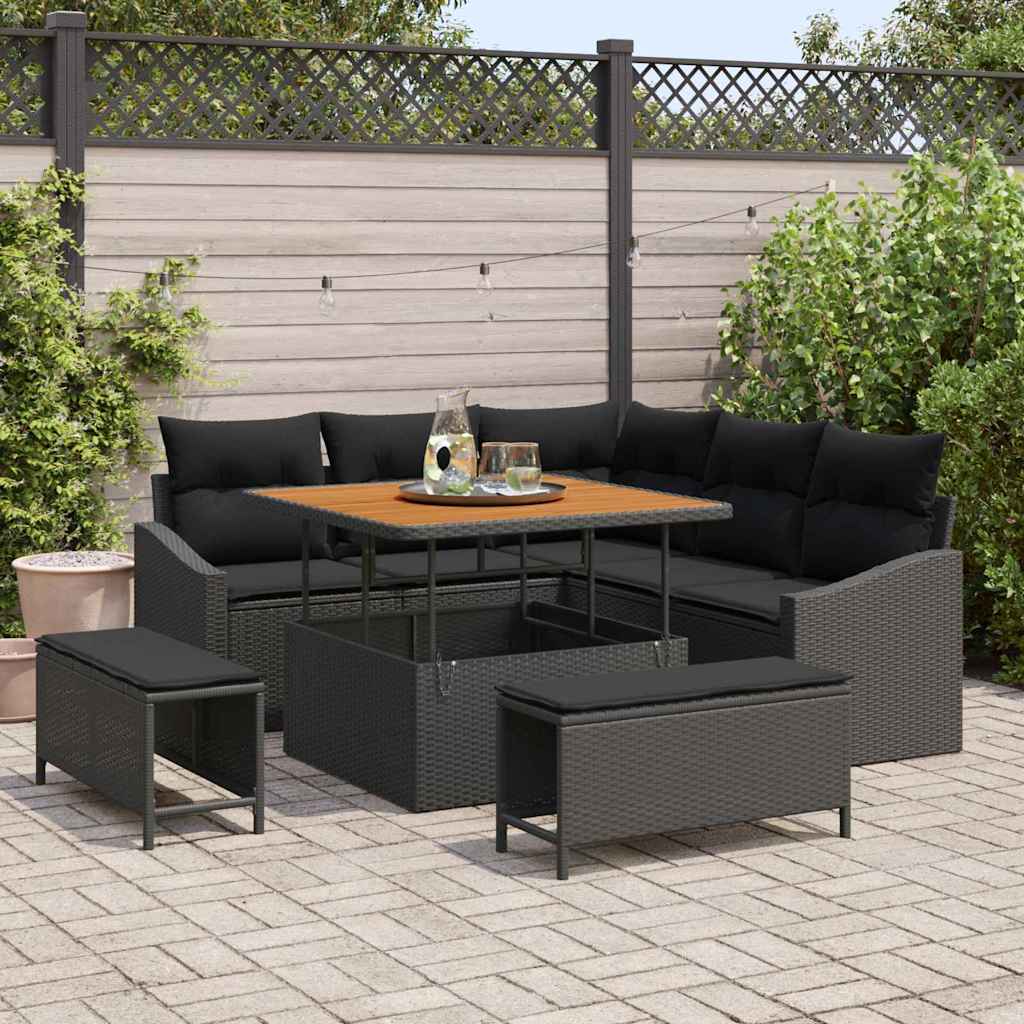 Havesofa Sæt 8 stk. 7-Antal sæder Sort Poly rattan