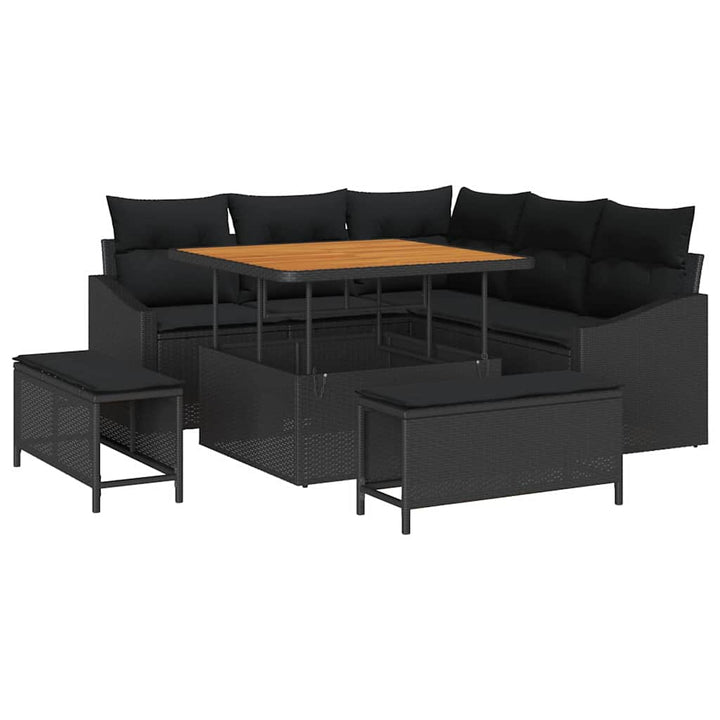 Havesofa Sæt med pude med opbevaring 8 pcs Sort Poly rattan