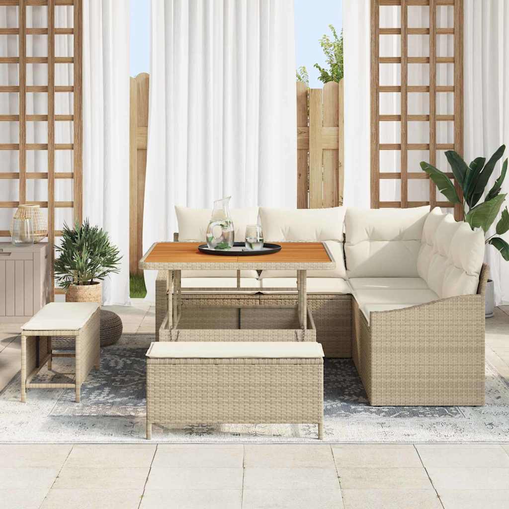 Havesofa Sæt 8 stk. 7-Antal sæder Beige Poly rattan