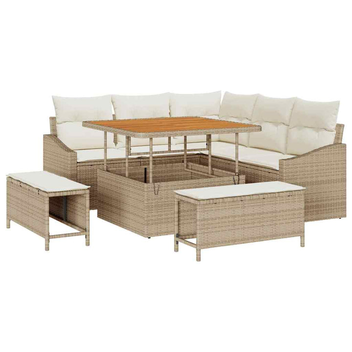 Havesofa Sæt 8 stk. 7-Antal sæder Beige Poly rattan