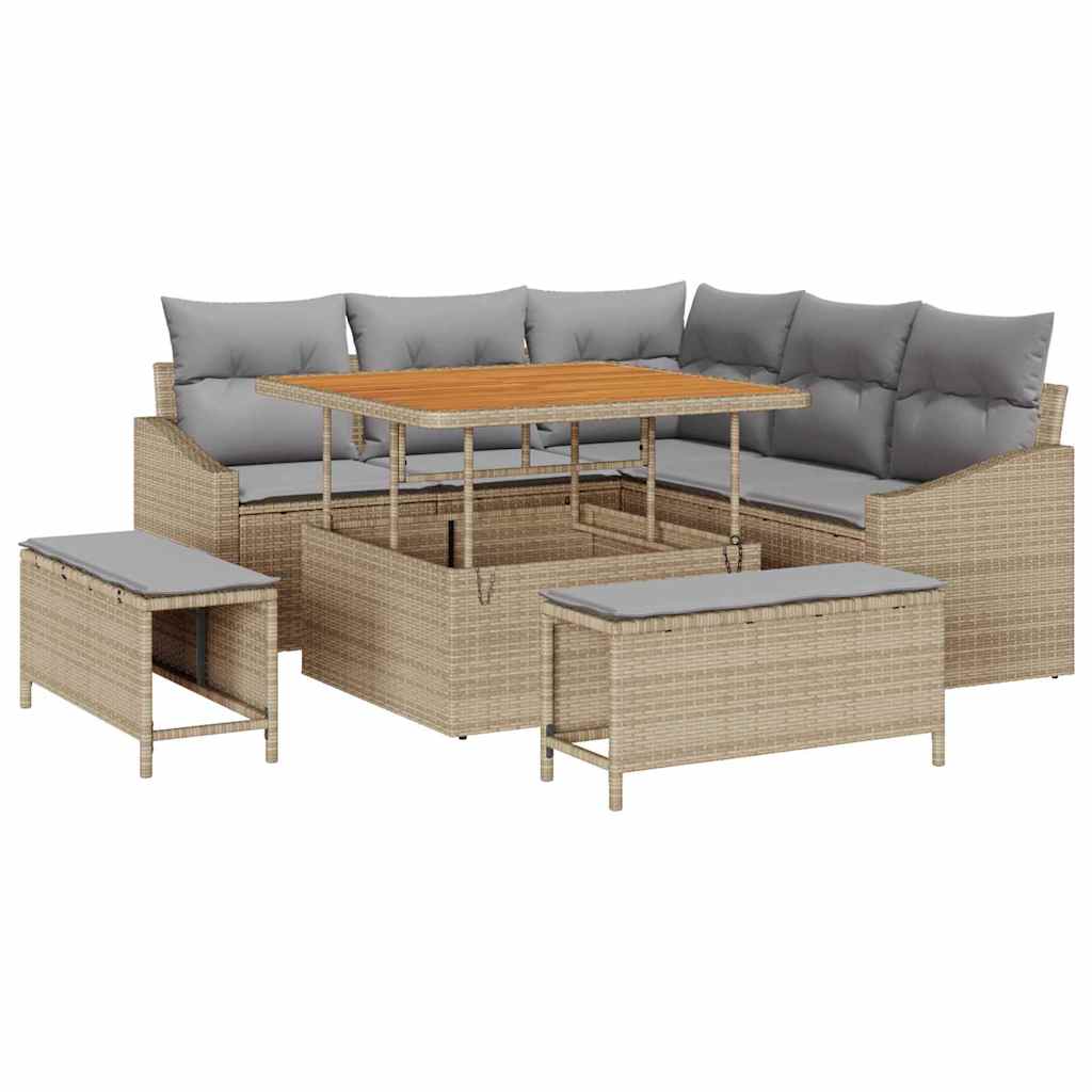 Havesofa Sæt 8 stk. 7-Antal sæder Beige Poly rattan