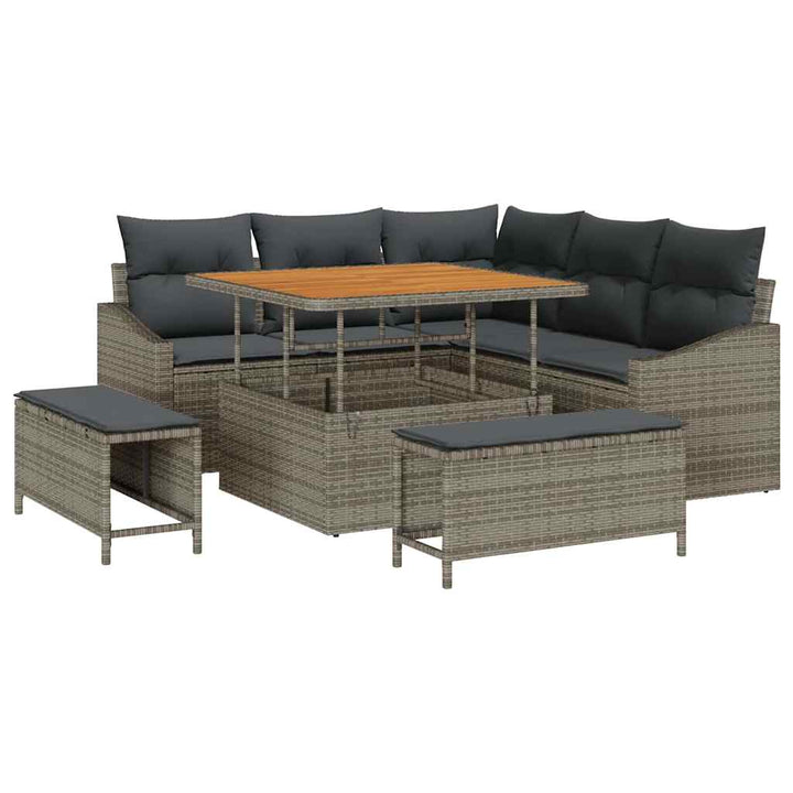 Havesofa Sæt med pude med opbevaring 8 pcs Grå Poly rattan