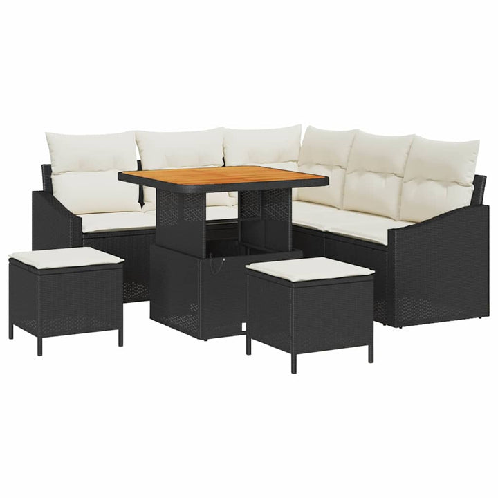 Havesofa Sæt med pude med opbevaring 8 pcs Sort Poly rattan