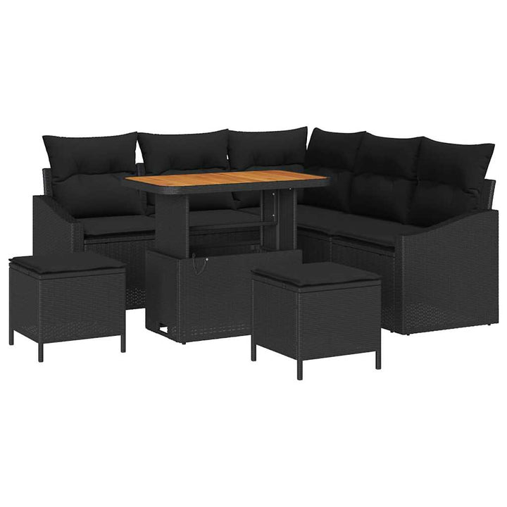 Havesofa Sæt med pude med opbevaring 8 pcs Sort Poly rattan